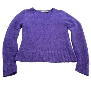 VTG Y2K Energie Brand Fuzzy Purple V-Neck Sweater, Size M Preppy